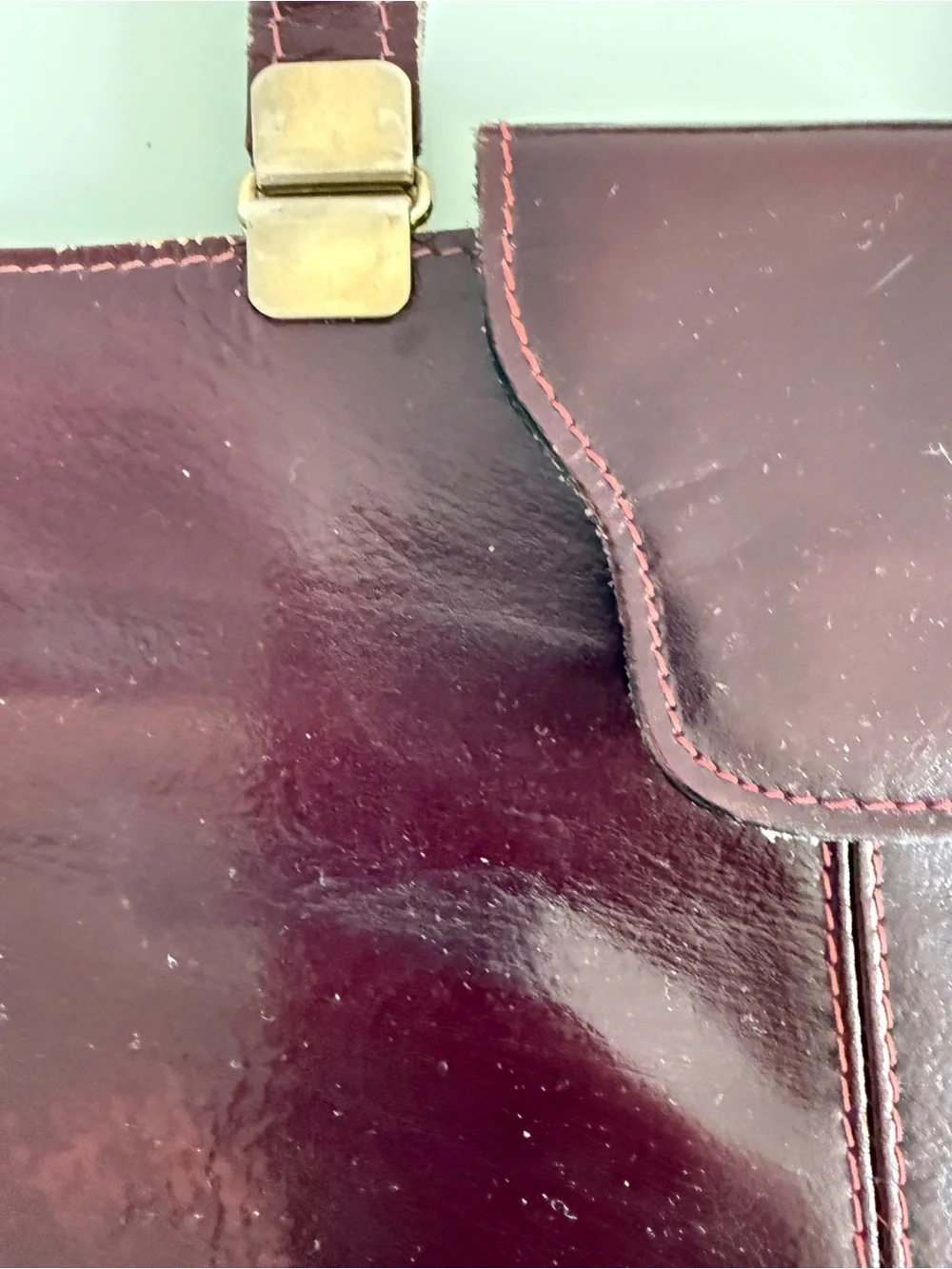 Classic Men's Leather Briefcase in Burgundy with Gold Accents